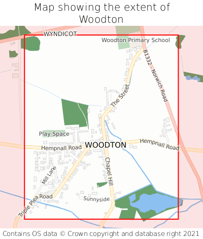 Map showing extent of Woodton as bounding box