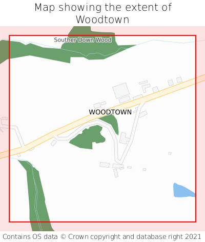Map showing extent of Woodtown as bounding box