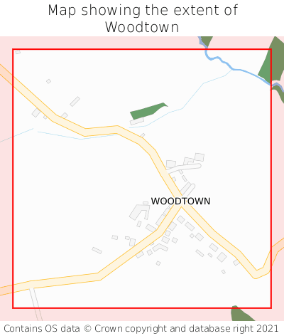 Map showing extent of Woodtown as bounding box