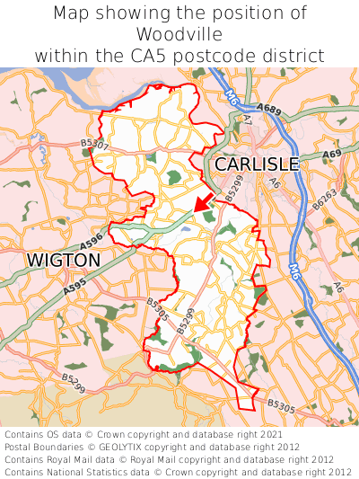 Map showing location of Woodville within CA5