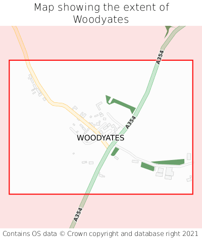 Map showing extent of Woodyates as bounding box