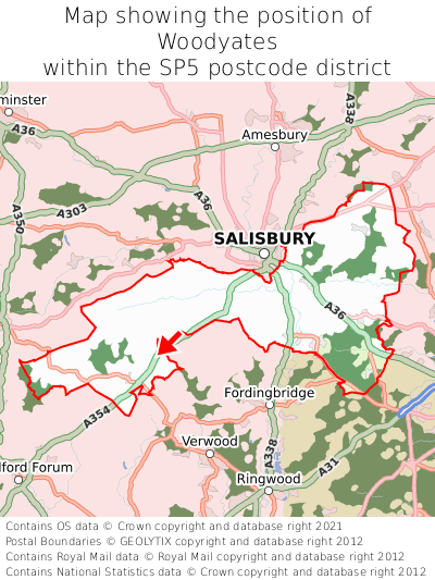 Map showing location of Woodyates within SP5