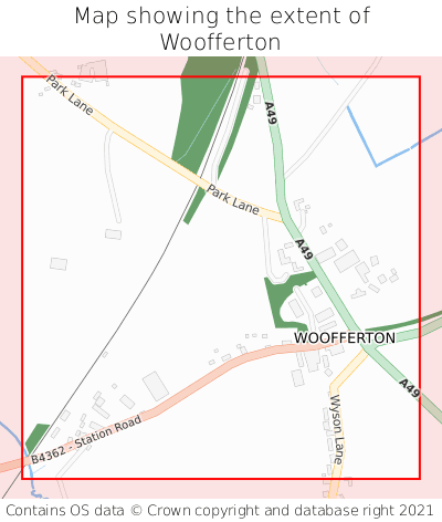 Map showing extent of Woofferton as bounding box