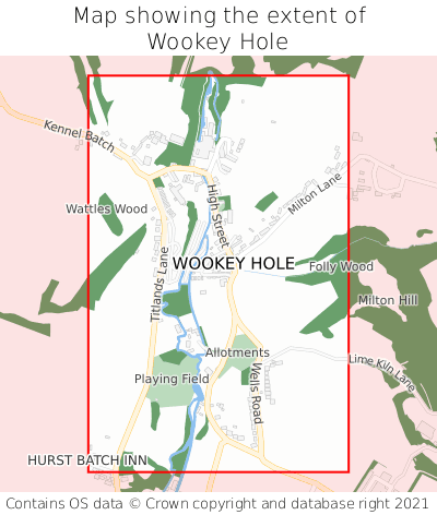 Map showing extent of Wookey Hole as bounding box