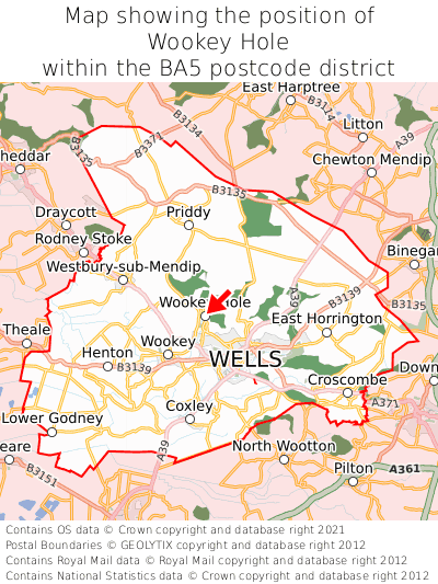 Map showing location of Wookey Hole within BA5
