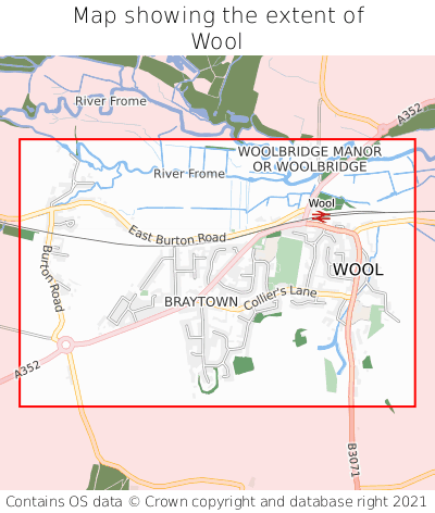 Map showing extent of Wool as bounding box