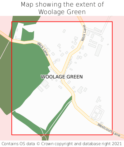 Map showing extent of Woolage Green as bounding box