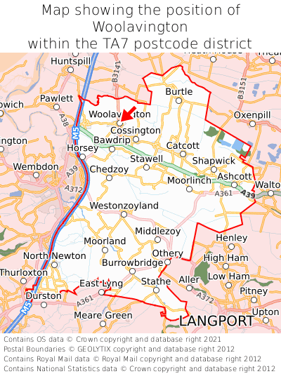 Map showing location of Woolavington within TA7