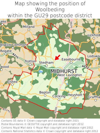 Map showing location of Woolbeding within GU29