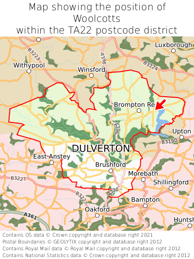 Map showing location of Woolcotts within TA22