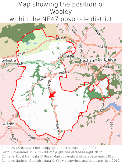 Map showing location of Wooley within NE47