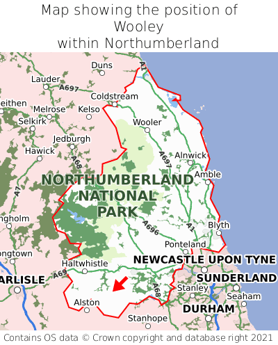 Map showing location of Wooley within Northumberland