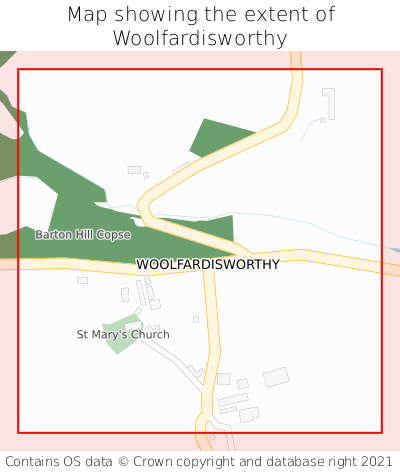 Map showing extent of Woolfardisworthy as bounding box