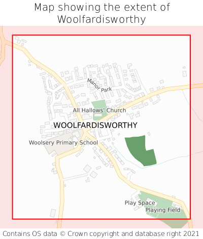 Map showing extent of Woolfardisworthy as bounding box
