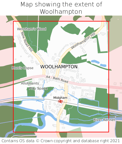 Map showing extent of Woolhampton as bounding box