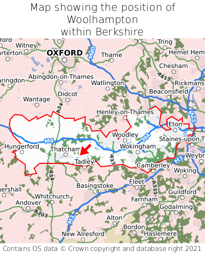 Map showing location of Woolhampton within Berkshire