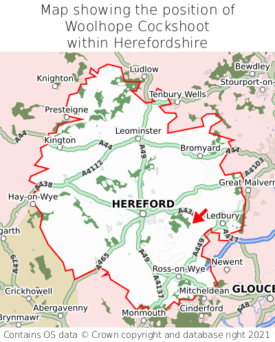 Map showing location of Woolhope Cockshoot within Herefordshire