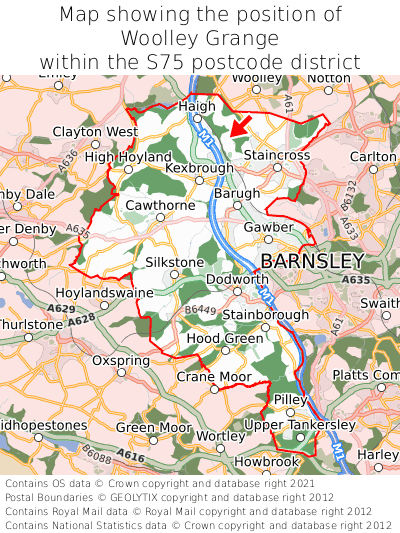 Map showing location of Woolley Grange within S75