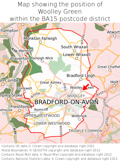 Map showing location of Woolley Green within BA15