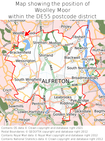 Map showing location of Woolley Moor within DE55