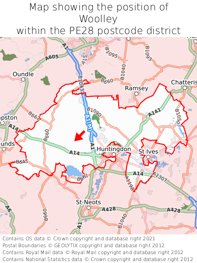 Map showing location of Woolley within PE28