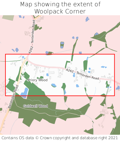 Map showing extent of Woolpack Corner as bounding box