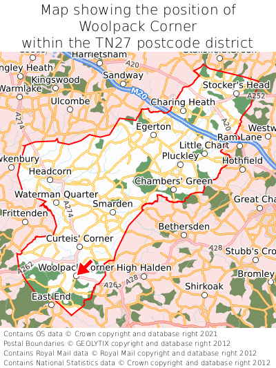 Map showing location of Woolpack Corner within TN27