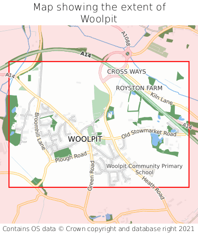 Map showing extent of Woolpit as bounding box