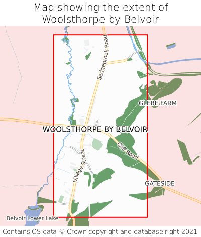 Map showing extent of Woolsthorpe by Belvoir as bounding box