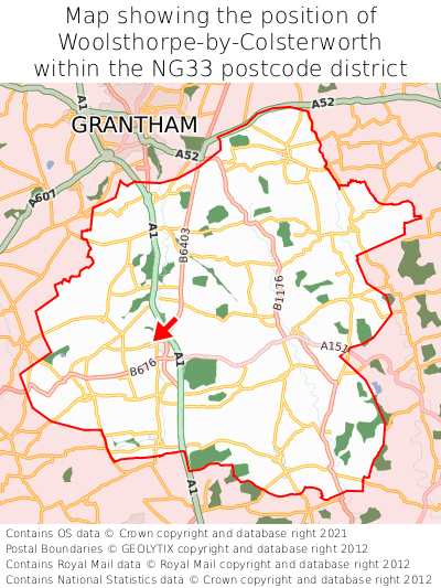 Map showing location of Woolsthorpe-by-Colsterworth within NG33