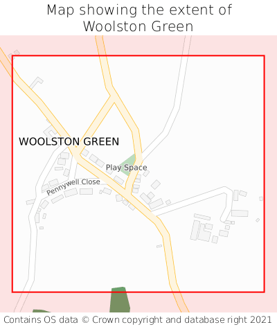 Map showing extent of Woolston Green as bounding box