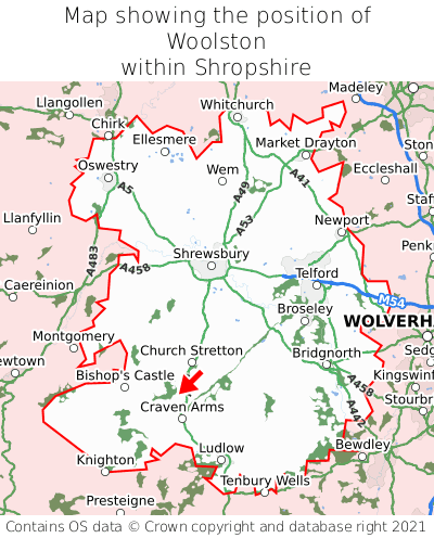 Map showing location of Woolston within Shropshire