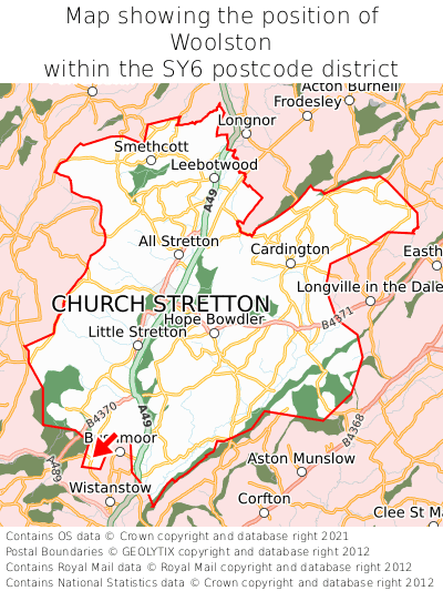 Map showing location of Woolston within SY6