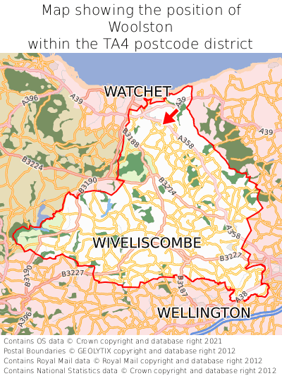 Map showing location of Woolston within TA4