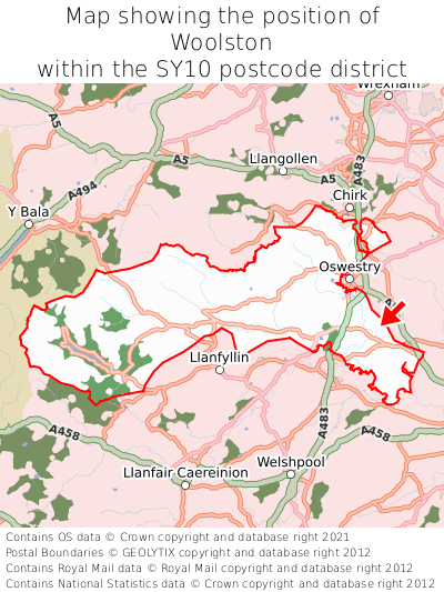 Map showing location of Woolston within SY10
