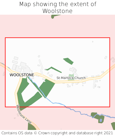Map showing extent of Woolstone as bounding box