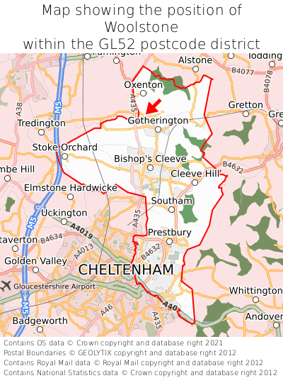 Map showing location of Woolstone within GL52