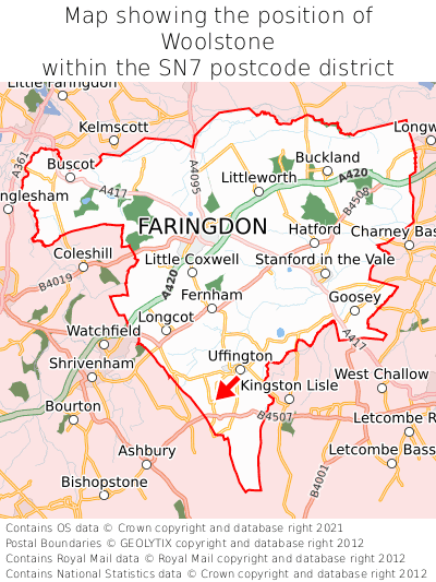 Map showing location of Woolstone within SN7