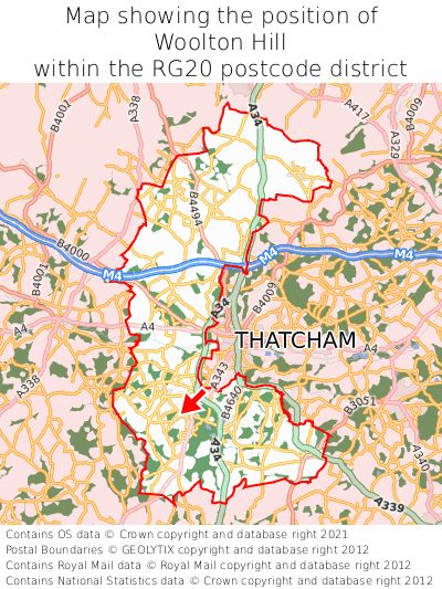 Map showing location of Woolton Hill within RG20