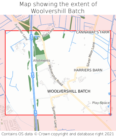 Map showing extent of Woolvershill Batch as bounding box