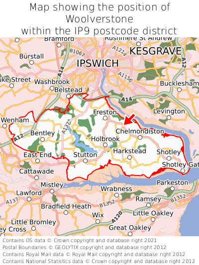 Map showing location of Woolverstone within IP9