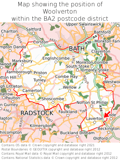 Map showing location of Woolverton within BA2