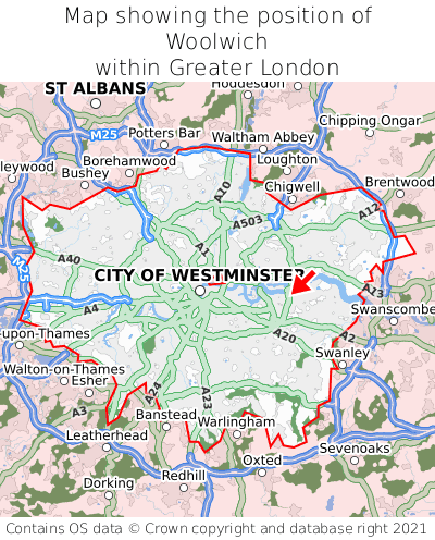 Map showing location of Woolwich within Greater London