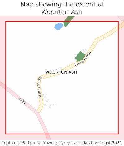 Map showing extent of Woonton Ash as bounding box