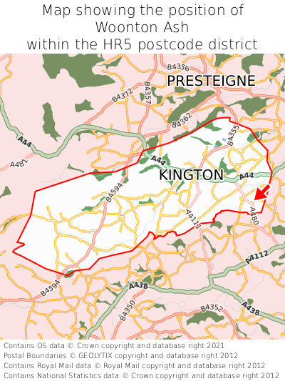 Map showing location of Woonton Ash within HR5