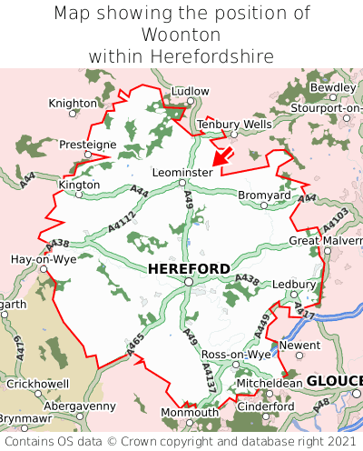 Map showing location of Woonton within Herefordshire