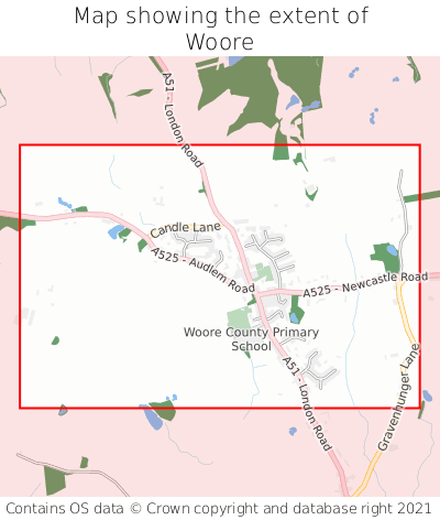 Map showing extent of Woore as bounding box