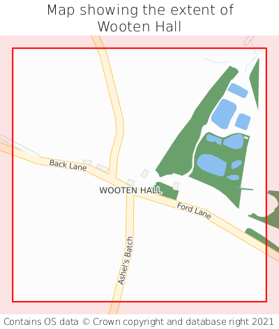 Map showing extent of Wooten Hall as bounding box