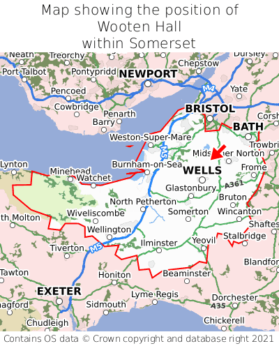 Map showing location of Wooten Hall within Somerset