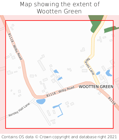 Map showing extent of Wootten Green as bounding box